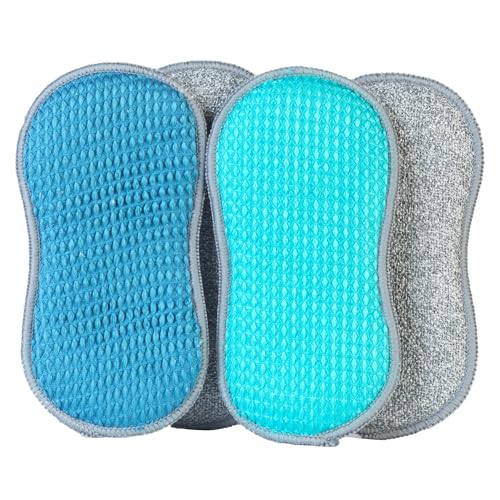 Beldray LA067593UFEU Packung mit 4 sauberen und frischen doppelseitigen Reinigungspads, kratzfesten Mikrofaser-Scheuerschwämmen, Spülschwamm, mit antibakteriellem Schutz behandelt, streifenfrei von Beldray