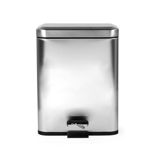 Beldray Mülleimer mit zwei Fächern – Mülleimer, rechteckiger Mülleimer, 5 Liter, herausnehmbare Inneneimer, Fußpedal, Abfalleimer, Für Büro, Bad, Schlafzimmer, Edelstahl, LA035235SSFEU7 von Beldray
