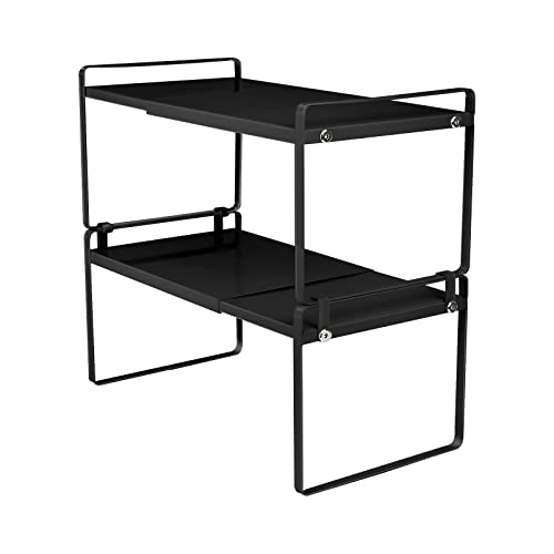 Belfoyer 2-stöckiges Metall-Küchenregal unter der Spüle, ausziehbares Lon-Regal, 36–60 cm, geeignet für Küchenschrank-Arbeitsplatten (Schwarz) von Belfoyer