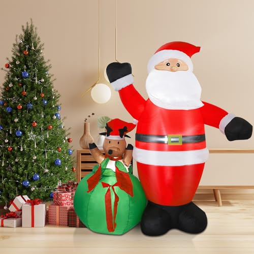Belfoyer Aufblasbarer Weihnachtsmann, 180 cm, mit Geschenktasche, LED-Licht, Modell Riesenmann mit Rentier, für Garten, Rasen, Hof von Belfoyer
