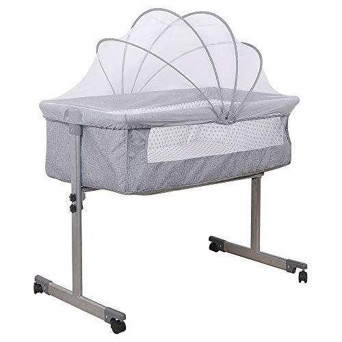 Belfoyer Babywiege, Babybett 2 in 1, stabiles Moskitonetz mit Maschen, für Wiege, Cododo, Kinderbett mit Rollen, Grau von Belfoyer