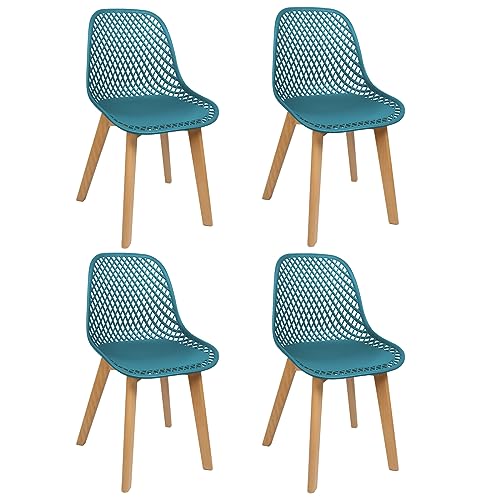 Belfoyer Esszimmerstühle mit Sitzschale aus PP Kunststoff+, Küchenstühle im Skandinavischen Stil, Freizeitstühle, Kaffeestühle，Wohnzimmerstühle (4, Blau) von Belfoyer