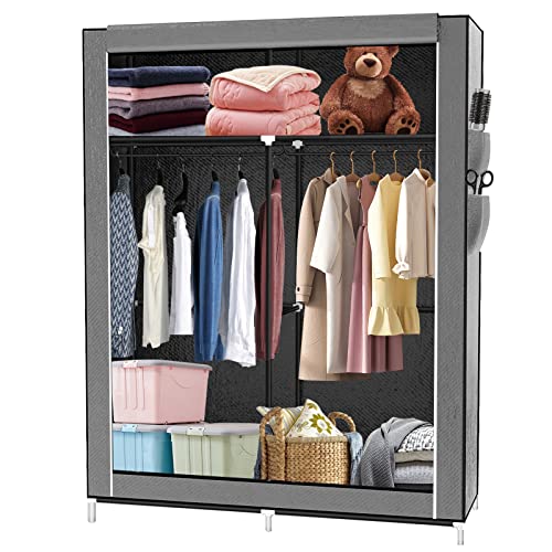 Belfoyer Großer Stoffschrank 108×45×170 cm – Kleiderschrank mit 4 Fächern und Doppelstangen, Robuster Aufbewahrungsschrank Dunkelgrau von Belfoyer