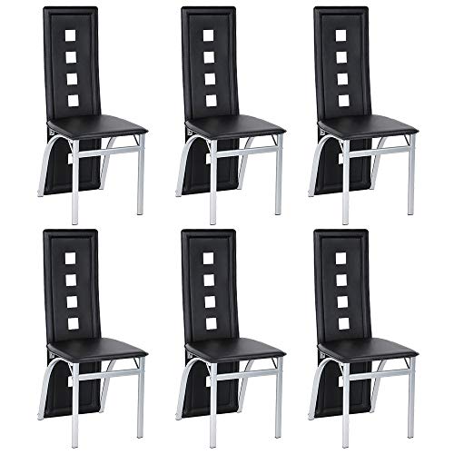 Belfoyer Set mit 4 Design-Stühlen für Esszimmer, PVC, Küchenstühle, Büro, Wartezimmer, Schlafzimmer, komplette Küche, Wohnkultur (6er-Set, schwarz) von Belfoyer