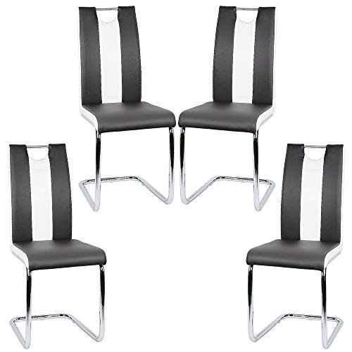 Belfoyer Set mit 4 schwarzen und weißen Esszimmerstühlen aus PU-Leder, geeignet für Büro und Wohnzimmer, dickes Schaumstoffkissen, rutschfeste Fußstütze von Belfoyer