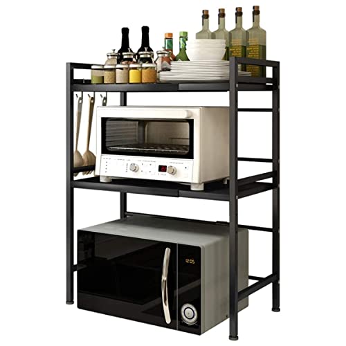 Belfoyer Verstellbares Mikrowellenregal, Mikrowellenhalter aus Kohlenstoffstahl, 2-Stufig Erweiterbares Küchen Mikrowelle Ständer Regal,mit 6 Haken, Küchenorganizer von Belfoyer