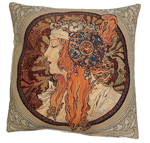 BelgianTapestries edle Kissenhülle, Zierkissenhülle 45 X 45 cm, Alphonse Mucha, Byzantine Blonde, Gobelin Cushion von BelgianTapestries