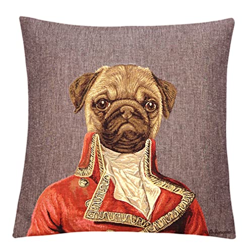 BelgianTapestries edle Kissenhülle, Zierkissenhülle 45 X 45 cm Mops auf grau, Aristodog nach Poncelet Gobelin Cushion von BelgianTapestries