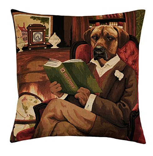 BelgianTapestries edle Kissenhülle, Zierkissenhülle 45 X 45 cm Sir Malcolm Reading History, Gobelin Cushion von BelgianTapestries