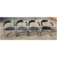 4Er Set Ursula Stühle Von Arrben/Vintage Röhrenleder Esszimmerstuhl Mid Century Modern Made in Italy von BelgradeDesignMarket
