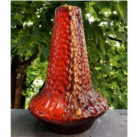 Vintage Xxl West German Pottery/Keramik Vase Orange Und Braune Vulkanförmige Made in Germany von BelgradeDesignMarket