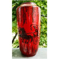 xxl Mid Century Modern Wedt German Pottery/Scheurich Vase Fat Lava Keramik Mit Motiven Des Wagenfahrers Made in West Germany von BelgradeDesignMarket
