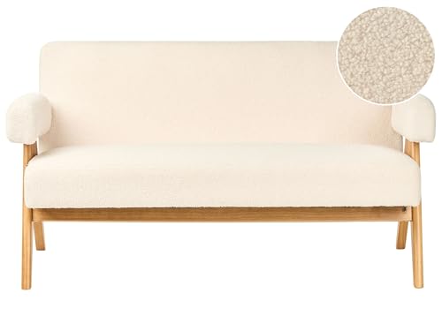 2-Sitzer Sofa Bouclé cremeweiß mit Armlehnen Holzbeinen Hellbraun Retro Tamre 2-Sitzer Sofa Bouclé cremeweiß mit Armlehnen Holzbeinen Hellbraun Retro Tamre von Beliani
