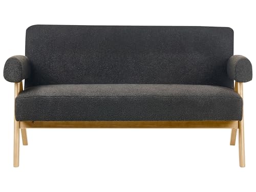 2-Sitzer Sofa Bouclé schwarz mit Armlehnen Holzbeinen Hellbraun Retro Tamre von Beliani