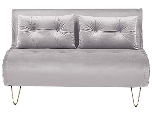 2-Sitzer Sofa grau Samtstoff mit Schlaffunktion und Zierkissen Vestfold von Beliani