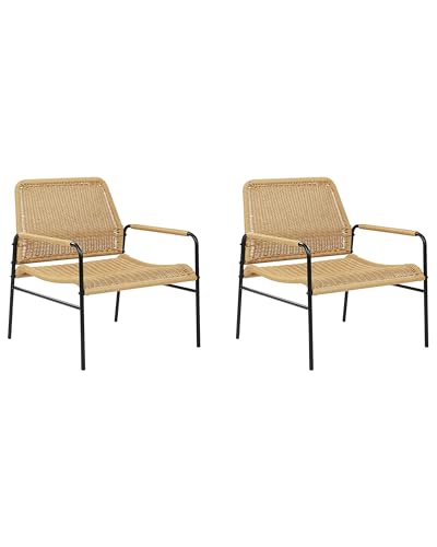 Beliani 2er-Set Gartenstühle aus modernem Rattan, schwarzer Metallrahmen Natur Prasimo Beliani 2er-Set Gartenstühle aus modernem Rattan, schwarzer Metallrahmen Natur Prasimo von Beliani