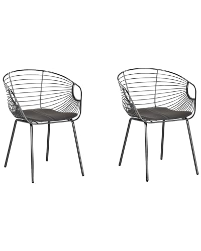 2er Set Essstuhl schwarz Metallic-Effekt Sitzpolster aus Kunstleder Hoback von Beliani