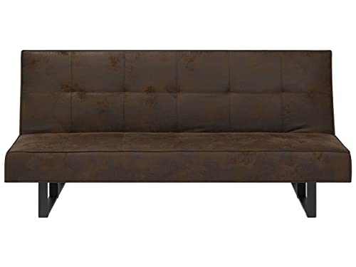 3-Sitzer Schlafsofa Kunstleder dunkelbraun gesteppt mit Schlaffunktion Derby von Beliani
