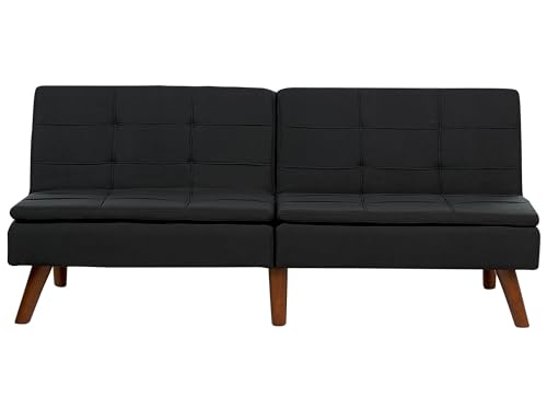 3-Sitzer Schlafsofa Stoffbezug schwarz verstellbare Rückenlehne Holzbeine Ronne von Beliani