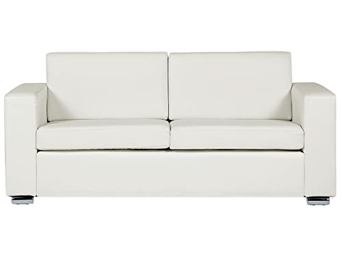 3-Sitzer Sofa Echtleder weiß mit Breiten Armlehnen Edelstahlfüße modern Helsinki von Beliani