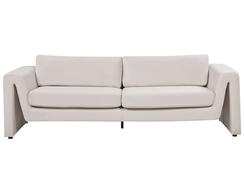 3-Sitzer Sofa Samt helles Beige dicke Sitzkissen breite Armlehnen modern Maunu von Beliani
