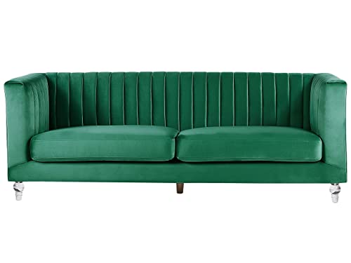 3-Sitzer Sofa Samtstoff grün gesteppt mit Acryl-Beinen dicken Sitzkissen Arvika von Beliani