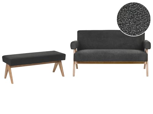 Beliani 4-Sitzer Sofa Set 2-teilig Bouclé schwarz mit Holzbeinen Dunkelbraun Retro Tamre Beliani 4-Sitzer Sofa Set 2-teilig Bouclé schwarz mit Holzbeinen Dunkelbraun Retro Tamre von Beliani