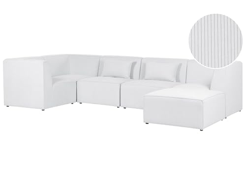 5-Sitzer Modul Ecksofa rechtsseitig mit Ottomane Stoffbezug Cord weiß Lemvig von Beliani