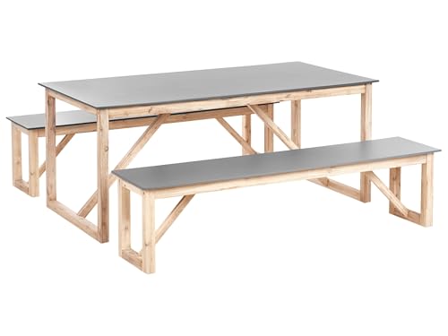 6-Sitzer Gartenmöbel Set 3-teilig Beton grau Tisch 180x90 cm mit Bänken Notteri von Beliani