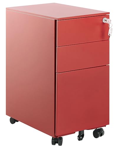 Aktenschrank Metall 3 Schubladen rot rollbar abschließbar Büroschrank Bolsena Aktenschrank Metall 3 Schubladen rot rollbar abschließbar Büroschrank Bolsena von Beliani