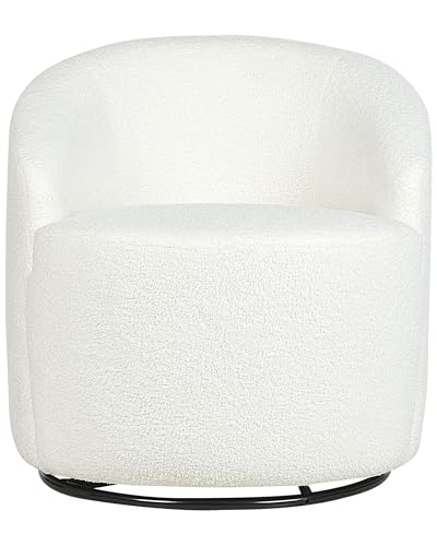 Beliani Armsessel Gebogene Rückenlehne Glanzvolle Design Boucle Plüsch Stoff Schwarze Untergestell Drehbar 360° Weiß Davik von Beliani