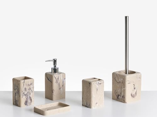 Badaccessoires Set 5-teilig Kunstharz beige Marmor Optik Bad-Zubehör Vilcanota von Beliani