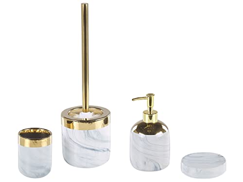 Badezimmer Set 4-teilig Keramik weiß / gold Marmor Optik Modern HUNCAL von Beliani