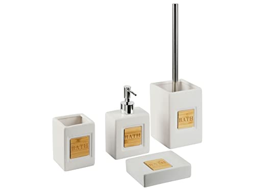 Badezimmer Set beige / heller Holzfarbton 4-teilig Dolomit mit Aufschrift Kourou von Beliani