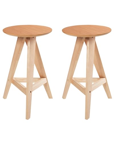 Barhocker 2er Set Gummibaumholz hell braun Retro Stil Tresenhocker Aroma von Beliani
