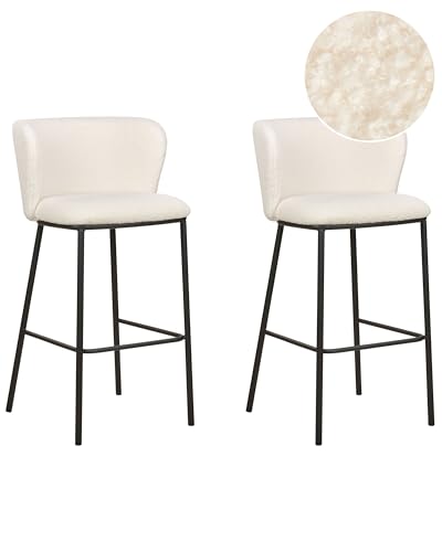 Beliani Barstuhl 2er Set Bouclé weiß niedrige Lehne Metallgestell Fußstütze Retro Mina von Beliani