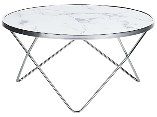 Beistelltisch Glas Marmor-Optik weiß Metallgestell Silber rund 80 cm Meridian II Beistelltisch Glas Marmor-Optik weiß Metallgestell Silber rund 80 cm Meridian II von Beliani