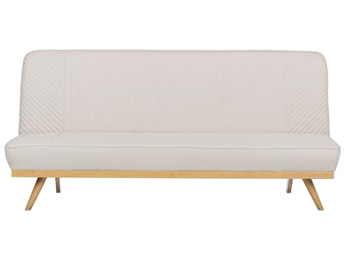 Beliani 2-Sitzer Schlafsofa Stoffbezug beige gesteppt hohe Metallbeine Skandi Kalfafell von Beliani