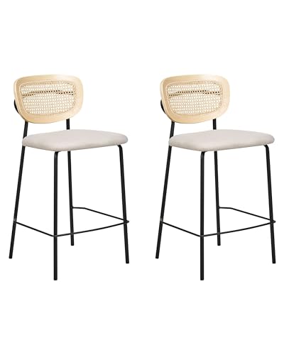 Beliani 2er Set Moderne Barstühle Wiener Geflecht Rattan Rückenlehne Hocker Polyester Sitz ohne Armlehne Schwarze Beine Hellbeige Mayetta von Beliani