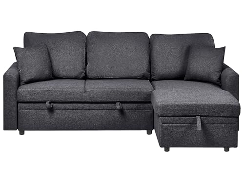 Beliani 3-Sitzer Ecksofa Schlaffunktion Stauraum Kunstleinen schwarz linksseitig Nassjo von Beliani