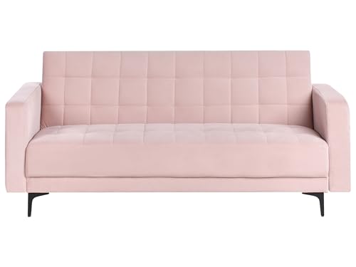 Beliani 3-Sitzer Schlafsofa Samt Pastell rosa gesteppt Metallgestell schwarz Aberdeen von Beliani