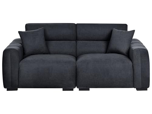 Beliani 3-Sitzer Sofa Stoff schwarz gesteppt breite Armlehnen 2 Kissen Modulsofa Fauskan von Beliani