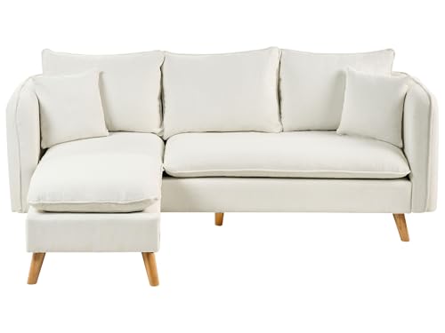 Beliani 3-Sitzer Sofa Stoff weiß gesteppt mit losen Kissen hohen Holzbeinen Dalvik Beliani 3-Sitzer Sofa Stoff weiß gesteppt mit losen Kissen hohen Holzbeinen Dalvik von Beliani