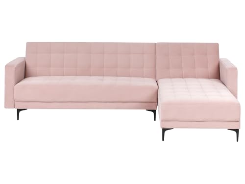 Beliani 4-Sitzer Eckschlafsofa L-förmig Links Samt Pastell rosa gesteppt Aberdeen von Beliani