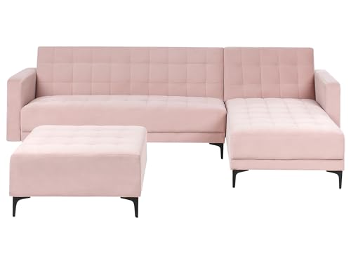 Beliani 4-Sitzer Eckschlafsofa L-förmig Links Samt Pastell rosa mit Ottomane Aberdeen von Beliani