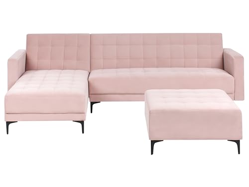 Beliani 4-Sitzer Eckschlafsofa L-förmig rechts Samt Pastell rosa mit Ottomane Aberdeen von Beliani