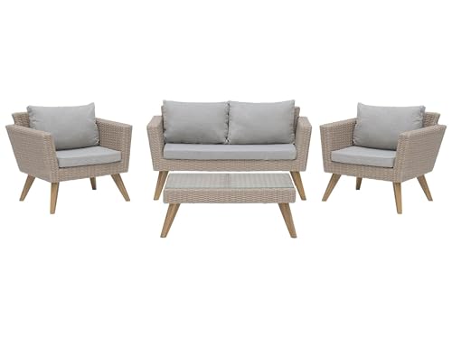 Beliani 4-Sitzer Lounge Set 4-teilig Rattan braun Auflagen grau modern Vittoria von Beliani
