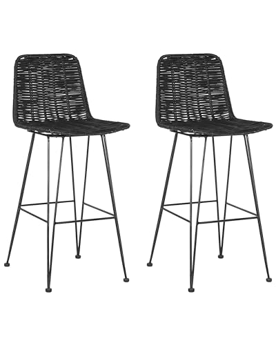 Beliani Außergewöhnlicher Barhocker aus Rattan in Schwarz 2er Set Cassita von Beliani