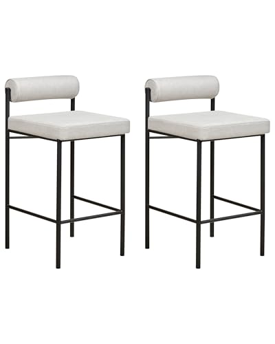 Beliani Barstuhl 2er Set Stoff grau niedrige Lehne Metallgestell Fußstütze Retro Amaya von Beliani