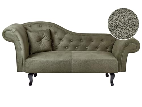 Beliani Chaiselongue Samt olivgrün Links gesteppt mit Kissen Chesterfield-Stil Lattes II von Beliani